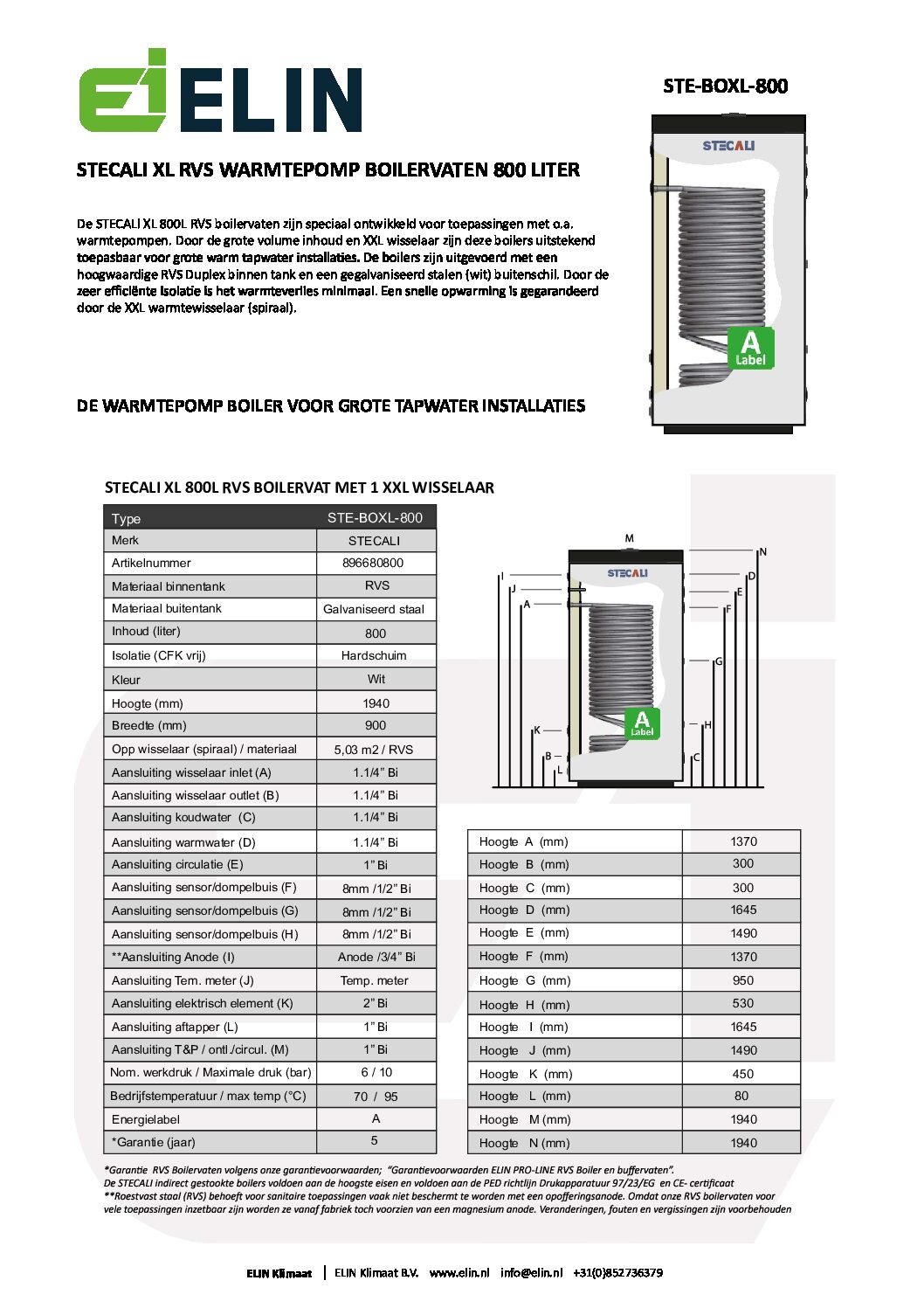 STE-BOXL-800L STECALI RVS warmtepompboiler - Afbeelding 4